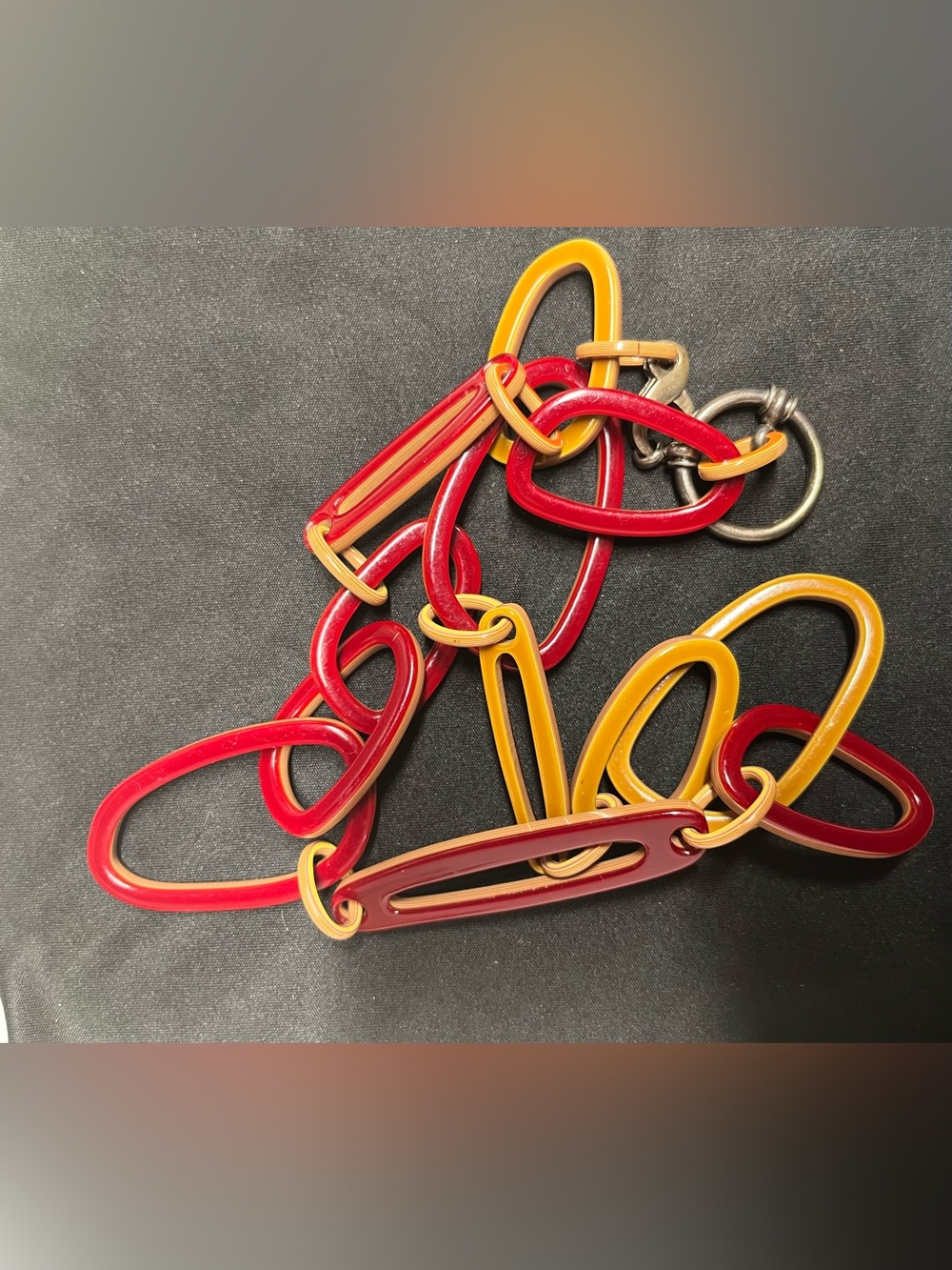 LA LOOP Eyeglasses Holders Necklace Acetate Links Red & Tan Sterling Clasp - Picture 9 of 13
